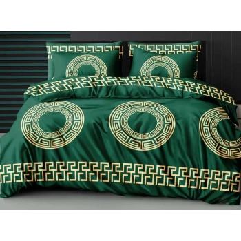 Pościel 160x200 bawełna zielona butelkowa w greckie wzory PK791 z PRZEŚCIERADŁEM